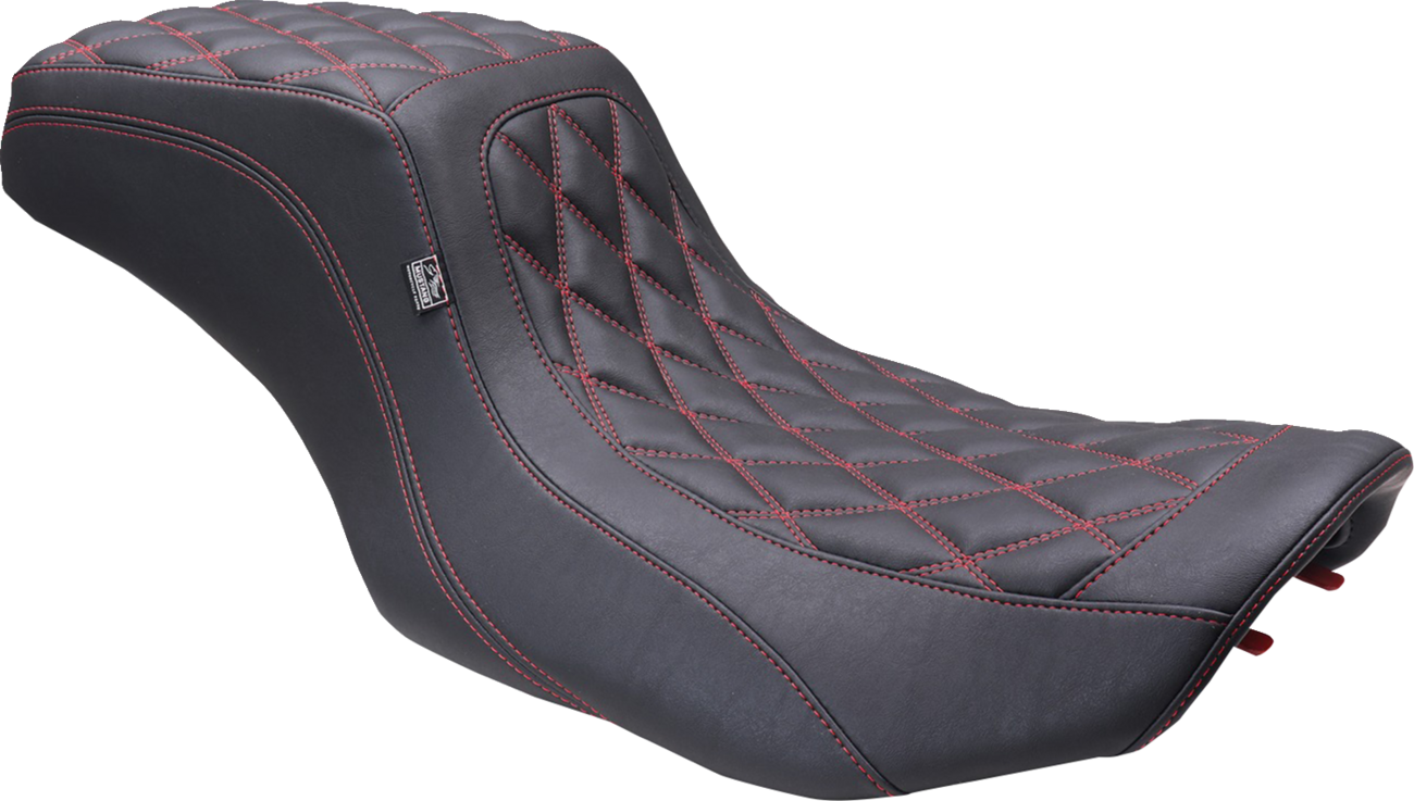 One Piece 2-Up Squareback Seat - Double Diamond - Black Cherry Stitch - FLH/FLT '23-'25