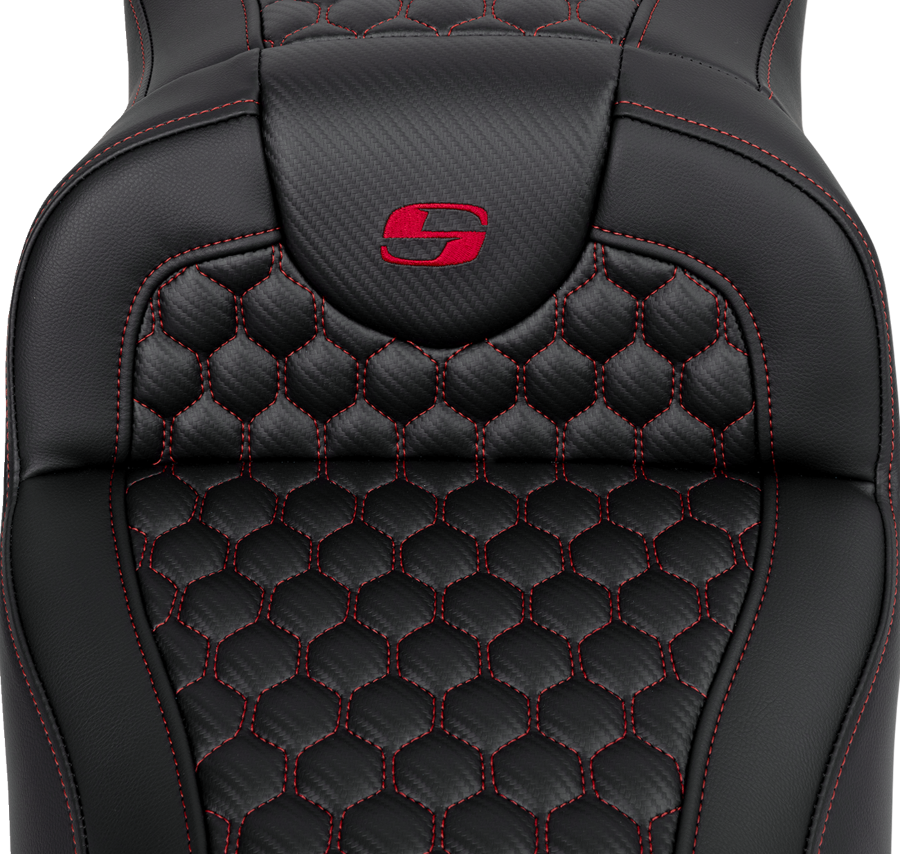 RoadSofa™ Seat - Honeycomb - Red Stitch - Extended Reach - Without Backrest - FLH/FLT '08-'24