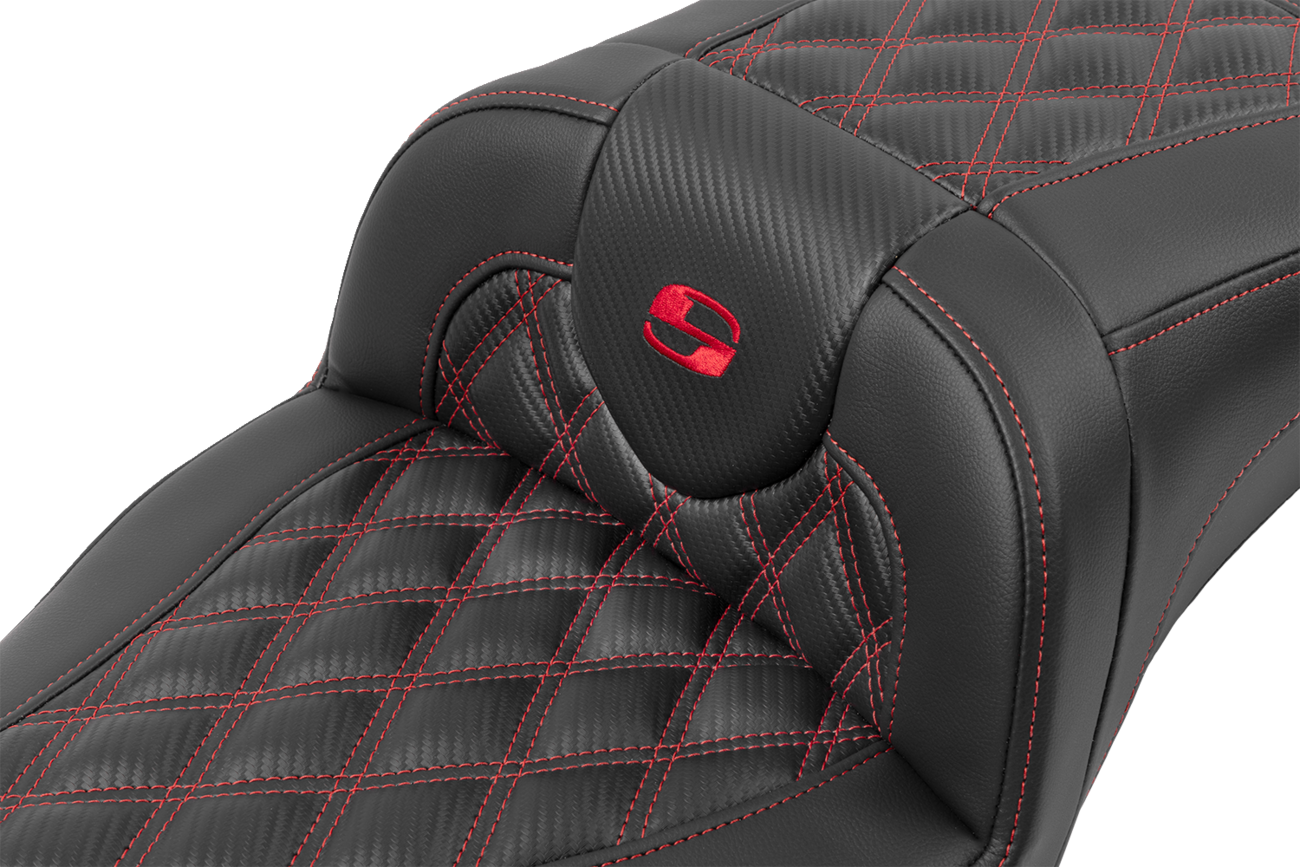 Roadsofa™ Extended Reach Seat - Without Backrest - Lattice Stitch - Red Stitch - FLTR/FLHX '23-'24