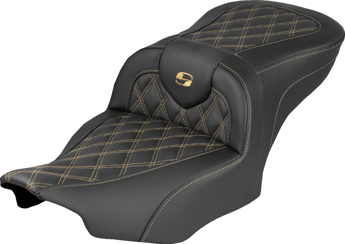 Extended Reach RoadSofa™ Seat - Without Backrest - Lattice Stitch - Gold Stitch - FLH/FLT '23-'26
