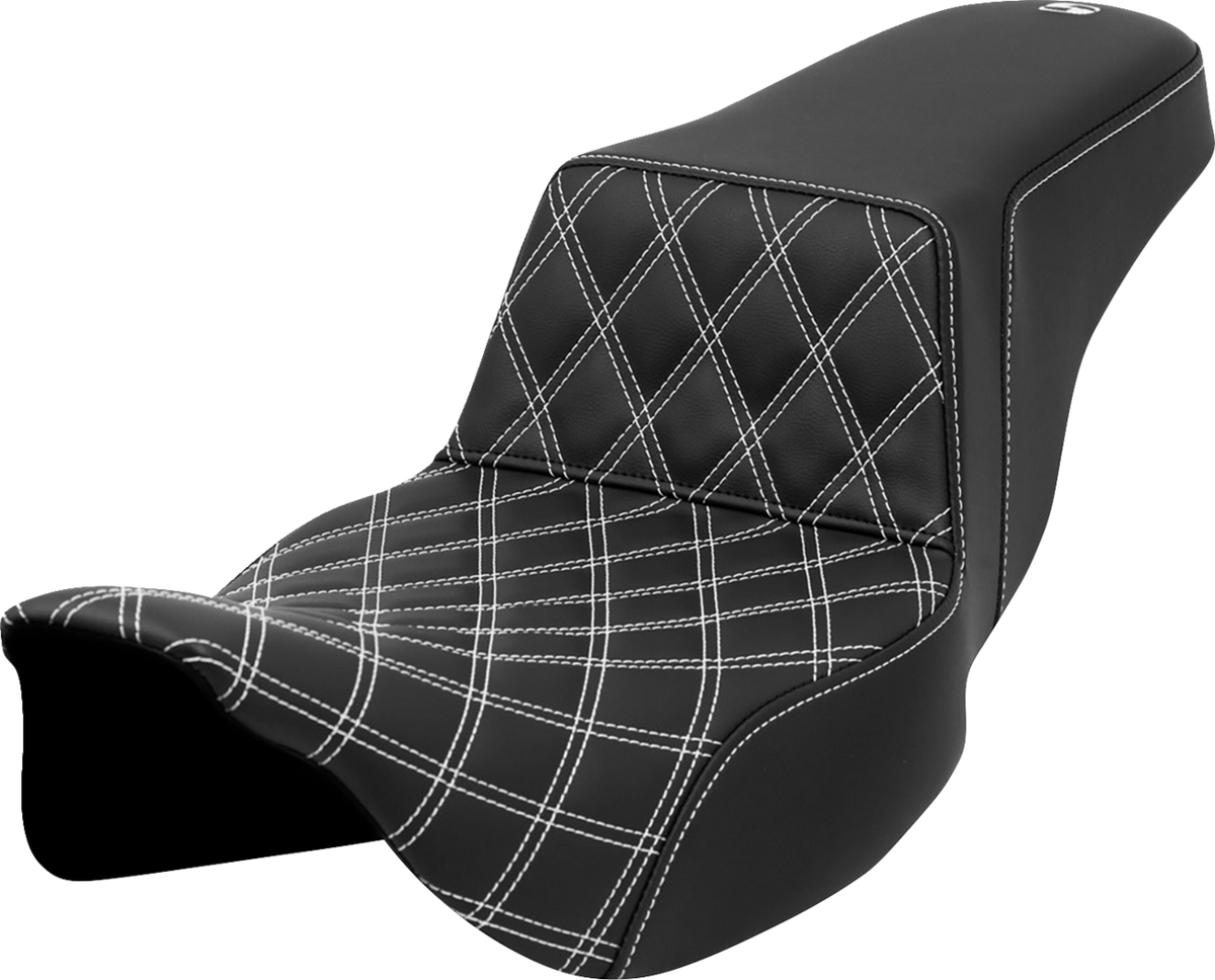 Step-Up Seat - Front Lattice Stitch - White Stitch - Extended Reach - FLH/FLT '08-'23