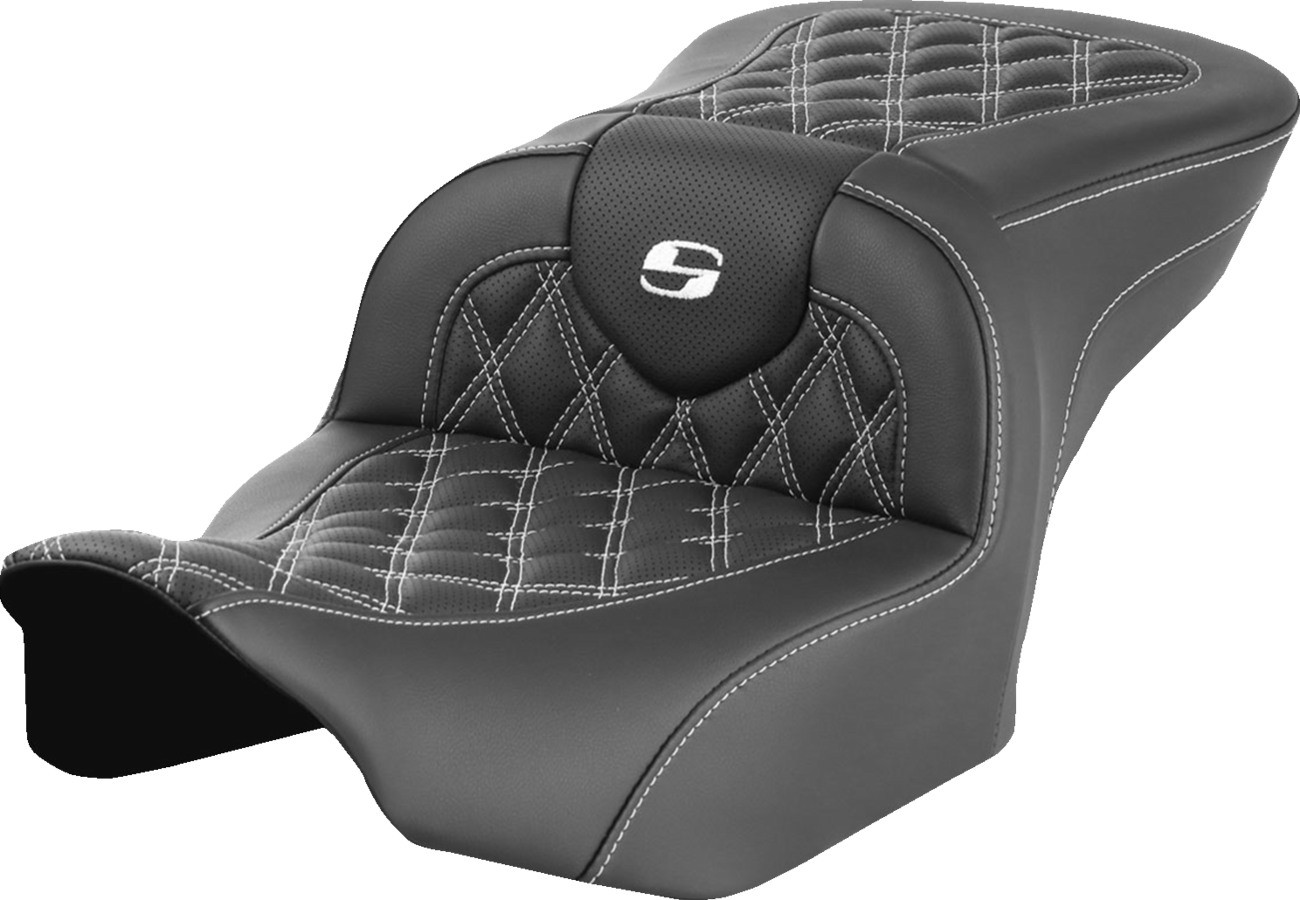 RoadSofa™ Seat - Without Backrest - Lattice Stitch - White Stitch - FLTR/FLHX '23-'24