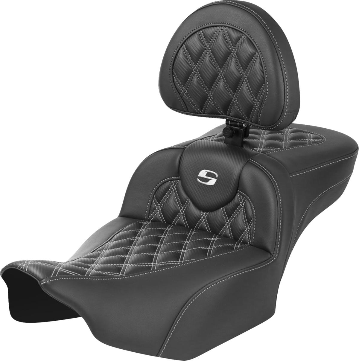 Roadsofa™ Extended Reach Seat - With Backrest - Lattice Stitch - White Stitch - FLTR/FLHX '23-'24
