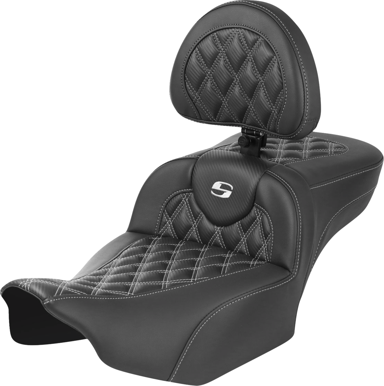 Roadsofa™ Extended Reach Seat - With Backrest - Lattice Stitch - White Stitch - FLTR/FLHX '23-'24