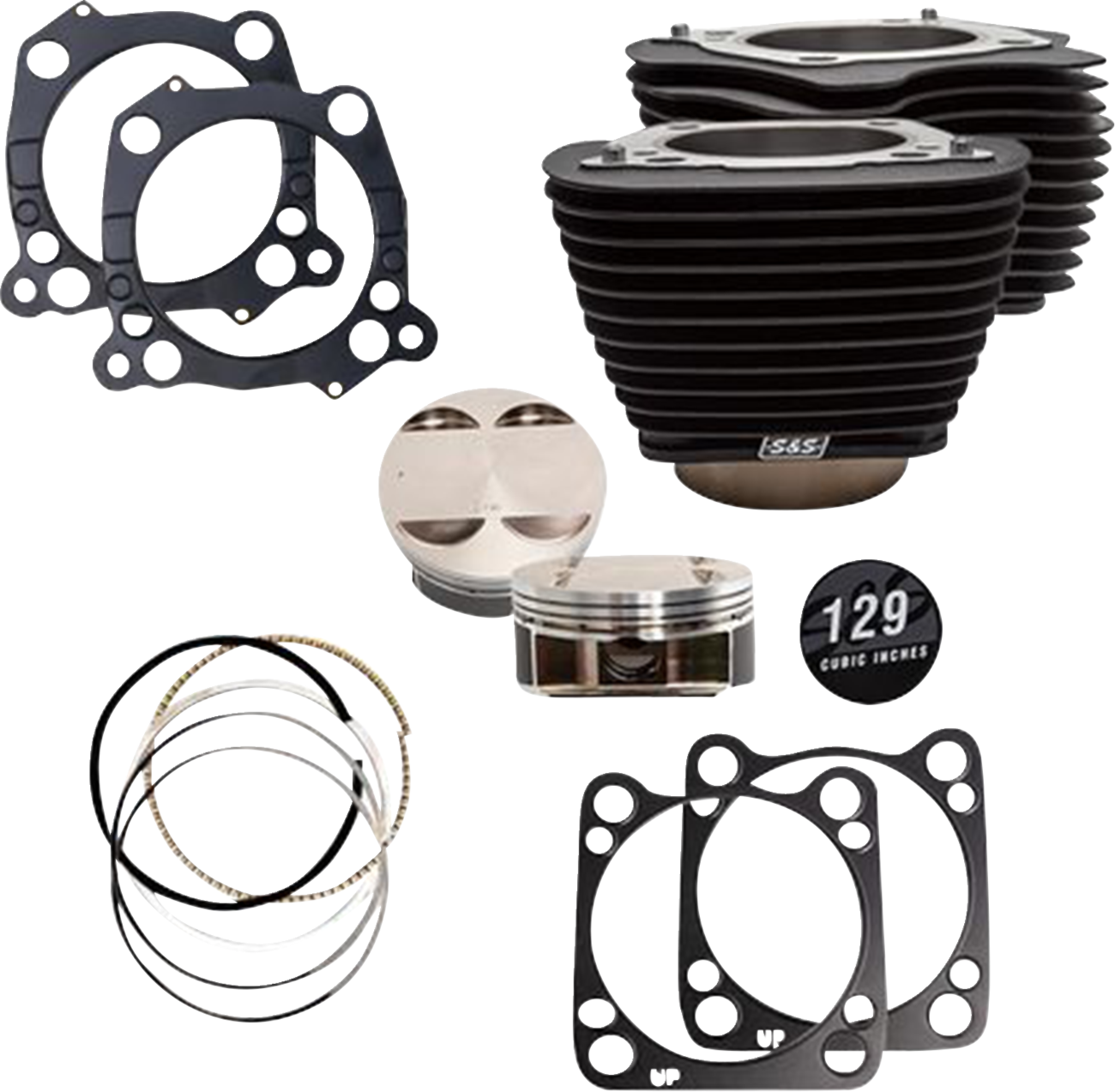 129" Cylinder Kit - 4.375" Stroke - Wrinkle Black W/O Highlighted Fins - M8