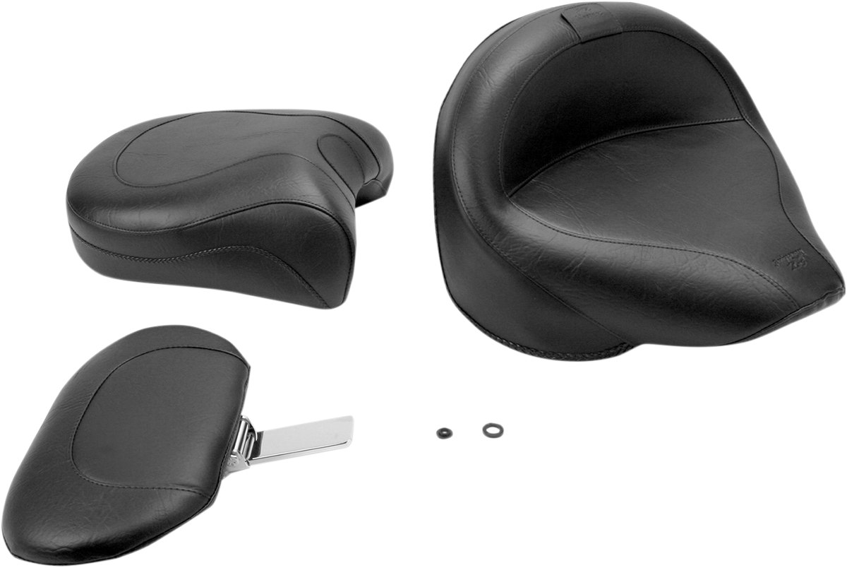 Seat - Vintage - Wide - Touring - With Driver Backrest - Two-Piece - Smooth - Black - XVS