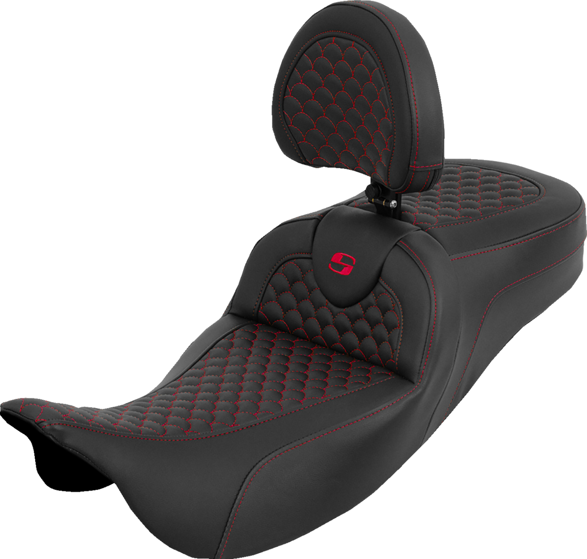 Extended Reach Roadsofa™ Seat - Dragon Scale - Red Stitch - With Backrest - Touring '08-'25