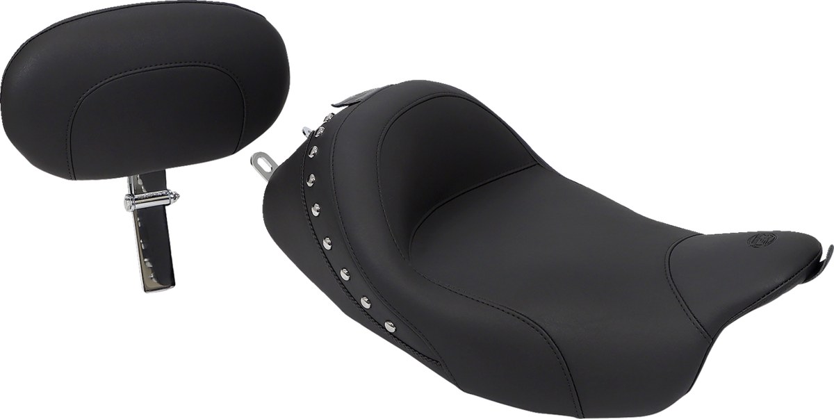 Wide Solo Seat - With Backrest - Black - Studded W/ Concho - FLH/FLT '08-'25