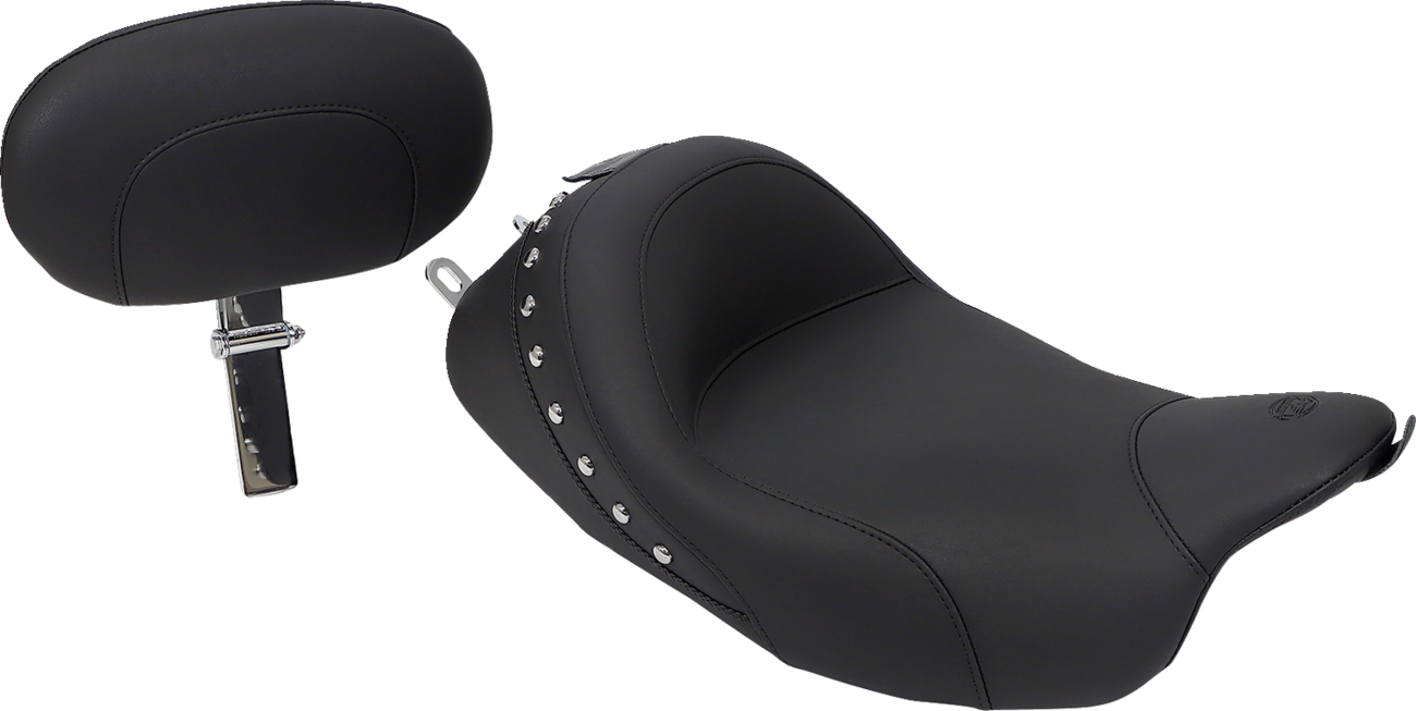 Wide Solo Seat - With Backrest - Black - Studded W/ Concho - FLH/FLT '08-'25