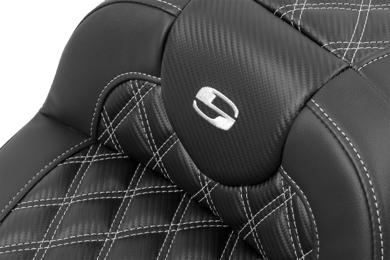 Roadsofa™ Extended Reach Seat - With Backrest - Lattice Stitch - Silver Stitch - FLTR/FLHX '23-'24