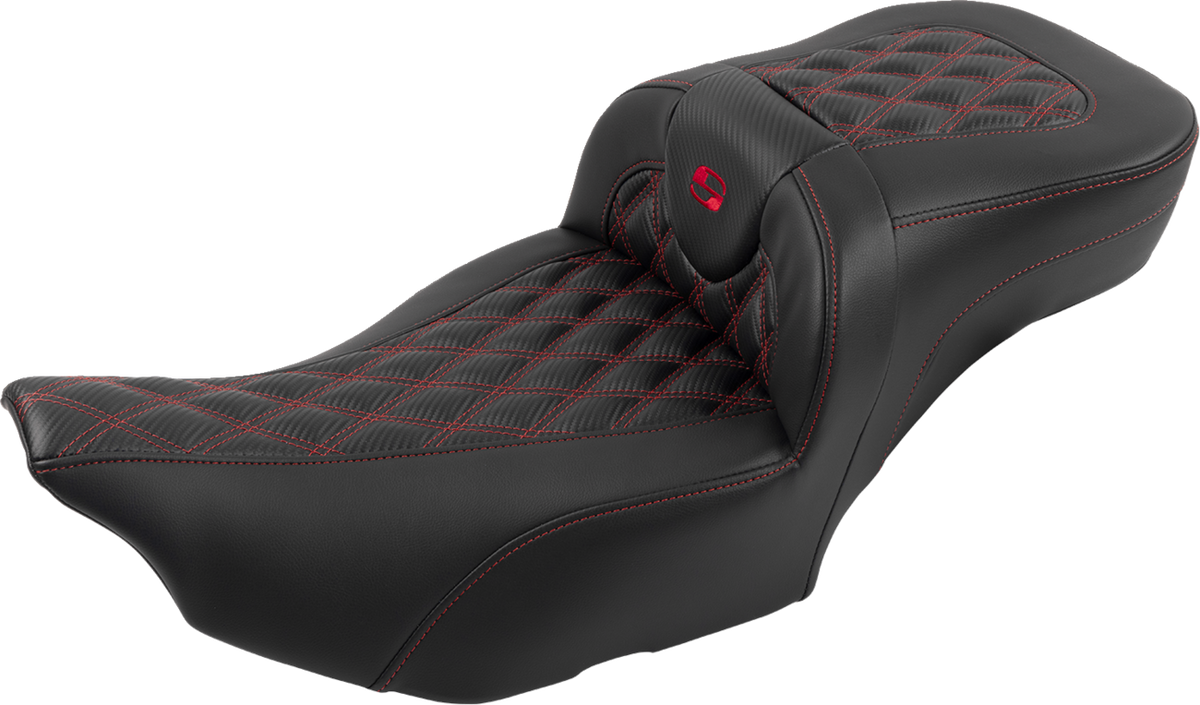 Roadsofa™ Extended Reach Seat - With Backrest - Lattice Stitch - Red Stitch - FLTR/FLHX '23-'24