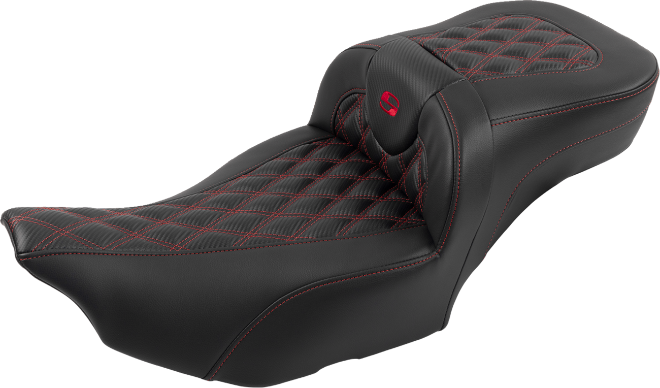 Roadsofa™ Extended Reach Seat - With Backrest - Lattice Stitch - Red Stitch - FLTR/FLHX '23-'24