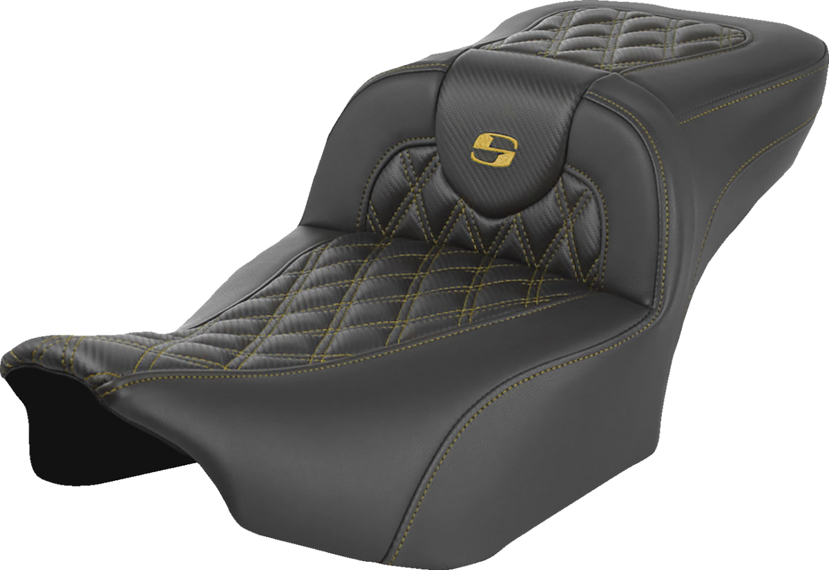 Extended Reach Roadsofa™ Seat - Carbon Fiber - Without Backrest - Gold Lattice Stitch - FL '23-'25