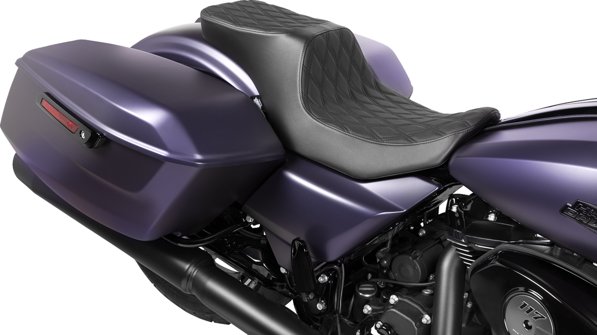Predator 2-Up Seat - Vinyl - Double Diamond Black Stitch - W/O Backrest - FLTR/FLHX '23-'24