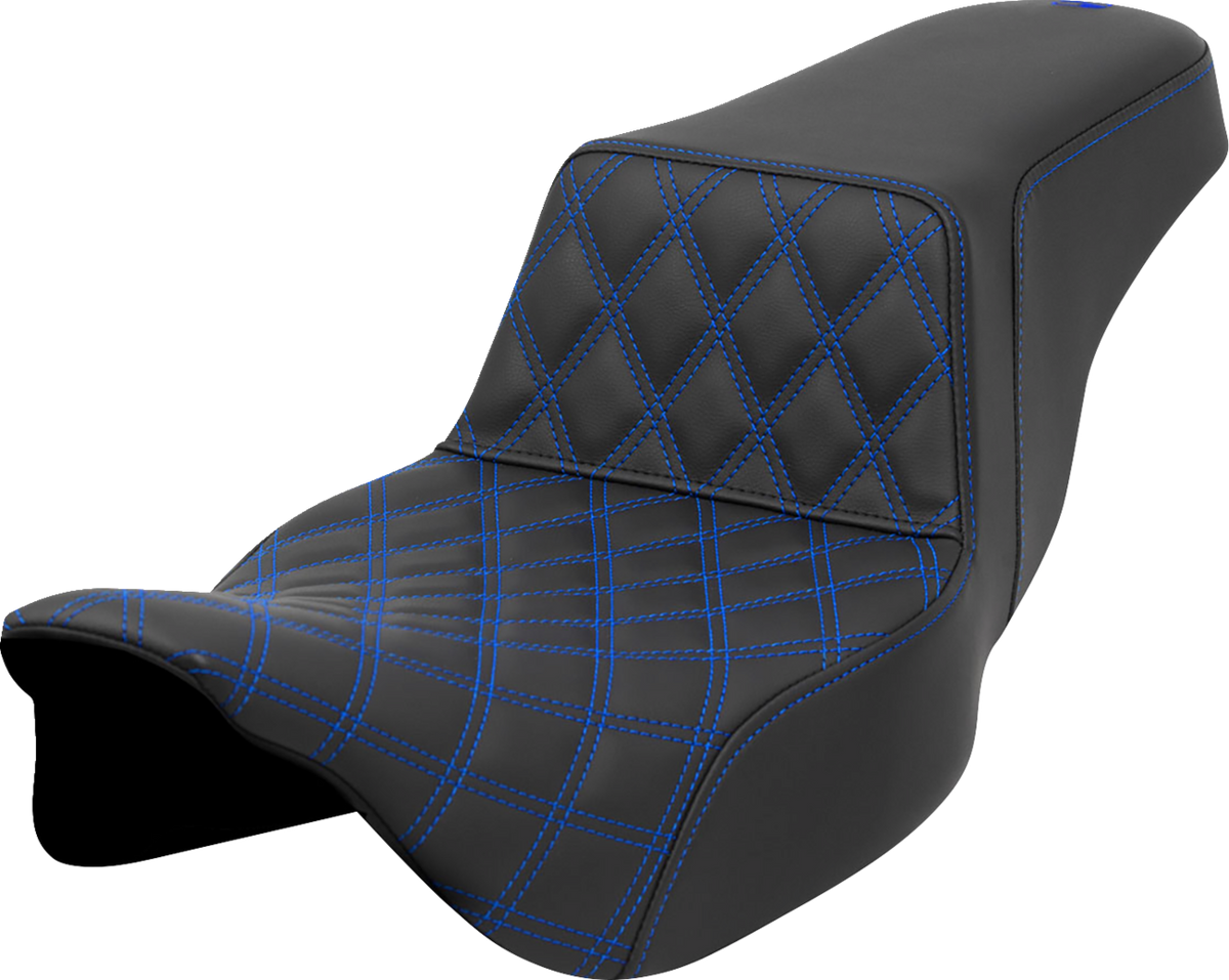 Step-Up Seat - Front Lattice Stitch - Blue Stitch - Extended Reach - FLH/FLT '08-'23