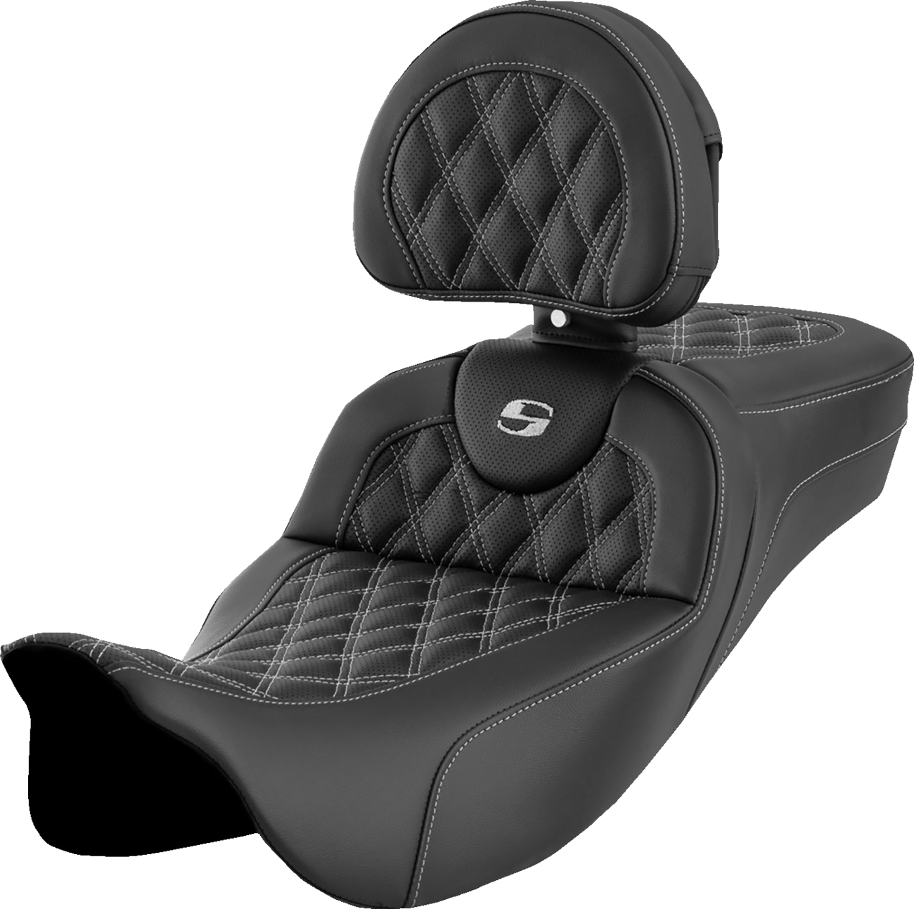 Roadsofa™ Extended Reach Seat - Lattice Stitch - Silver Stitch - With Backrest - FL '08-'24