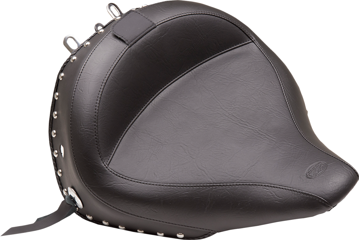 Wide Solo Seat - With Backrest - Black - Studded W/ Concho - FLSTN '05-'17