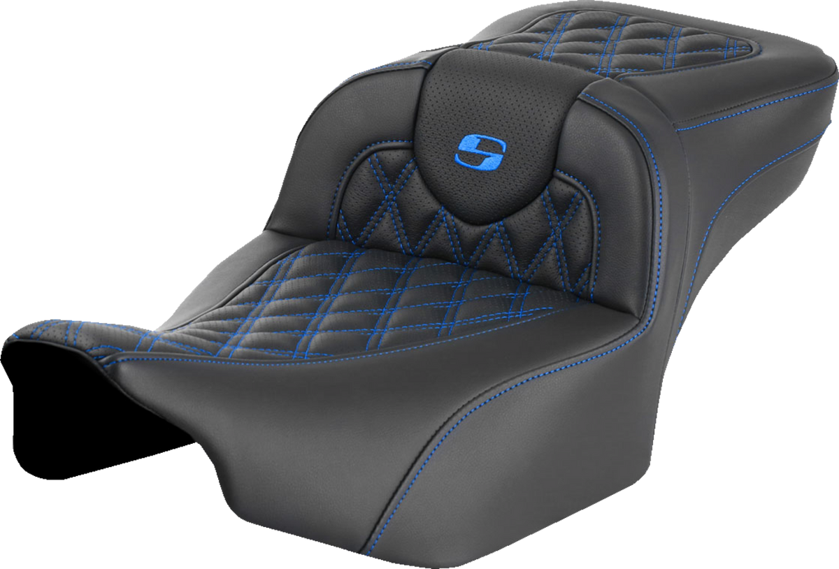 Roadsofa™ Extended Reach Seat - Without Backrest - Lattice Stitch - Blue Stitch - FLTR/FLHX '23-'24