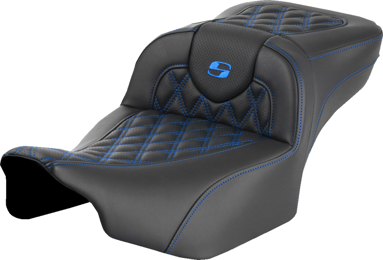 Roadsofa™ Extended Reach Seat - Without Backrest - Lattice Stitch - Blue Stitch - FLTR/FLHX '23-'24
