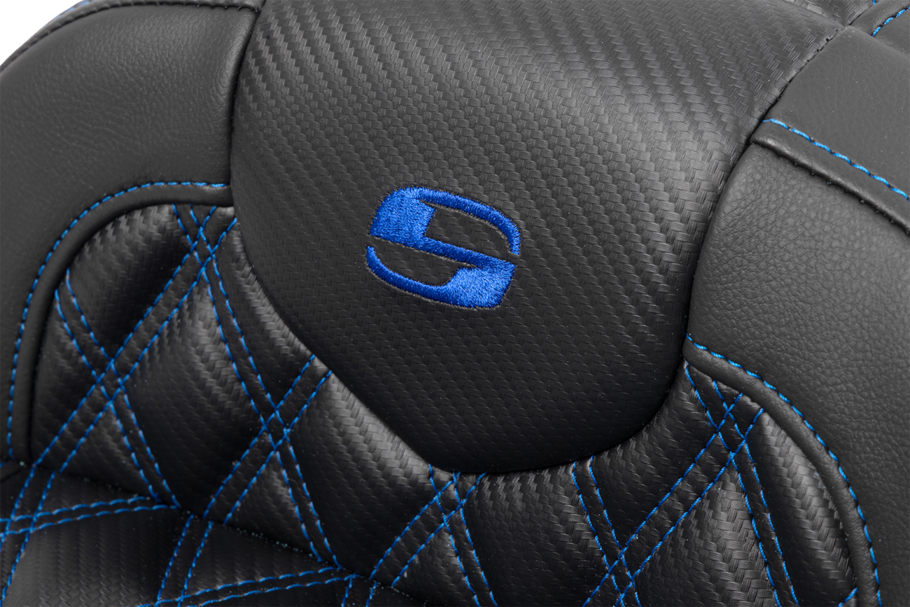 RoadSofa™ Seat - Without Backrest - Carbon Fiber - Lattice Stitch - Blue Stitch - FLTR/FLHX '23-'24