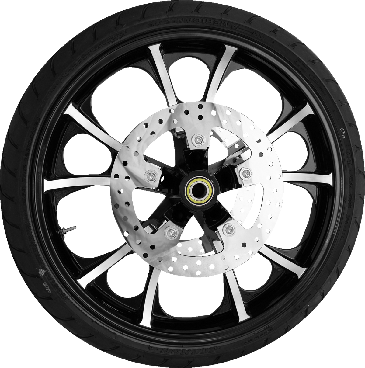 Largo Front Wheel - Black Cut (21") | Rotors (11.8") | Dunlop AE2 Tire (130/60b21)