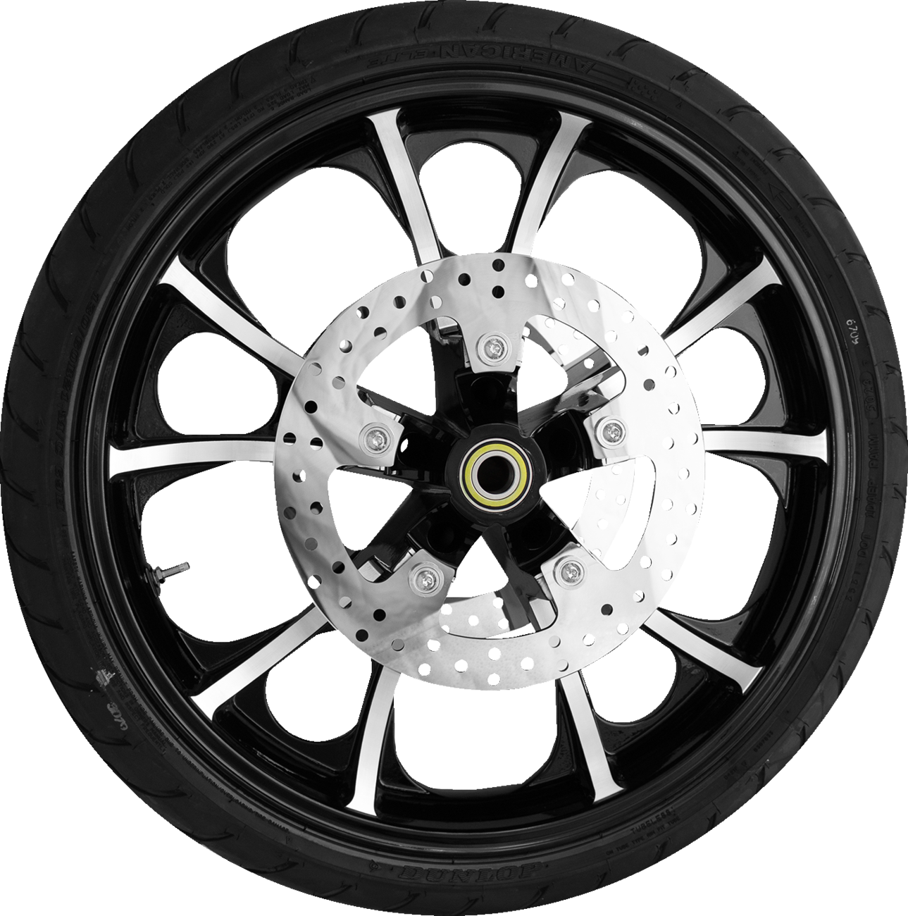 Largo Front Wheel - Black Cut (21") | Rotors (11.8") | Dunlop AE2 Tire (130/60b21)