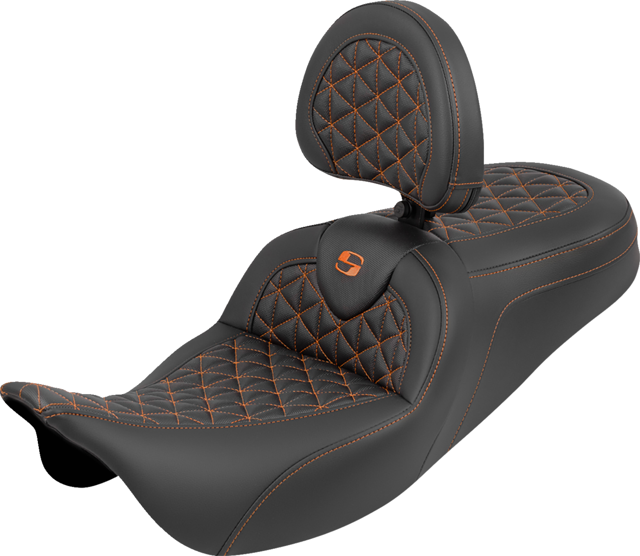 RoadSofa™ Tri Gripper Seat - Standard Reach - Orange Stitch - W/ Backrest - FLH/FLT '08-'25
