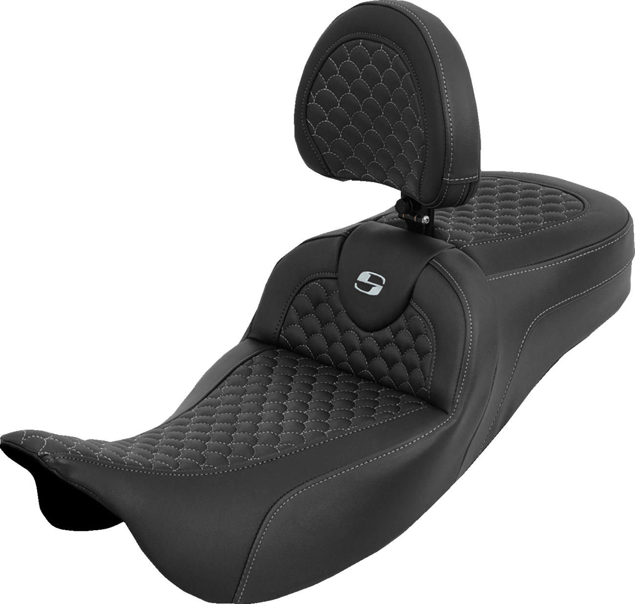Extended Reach Roadsofa™ Seat - Dragon Scale - Silver Stitch - With Backrest - Touring '08-'25