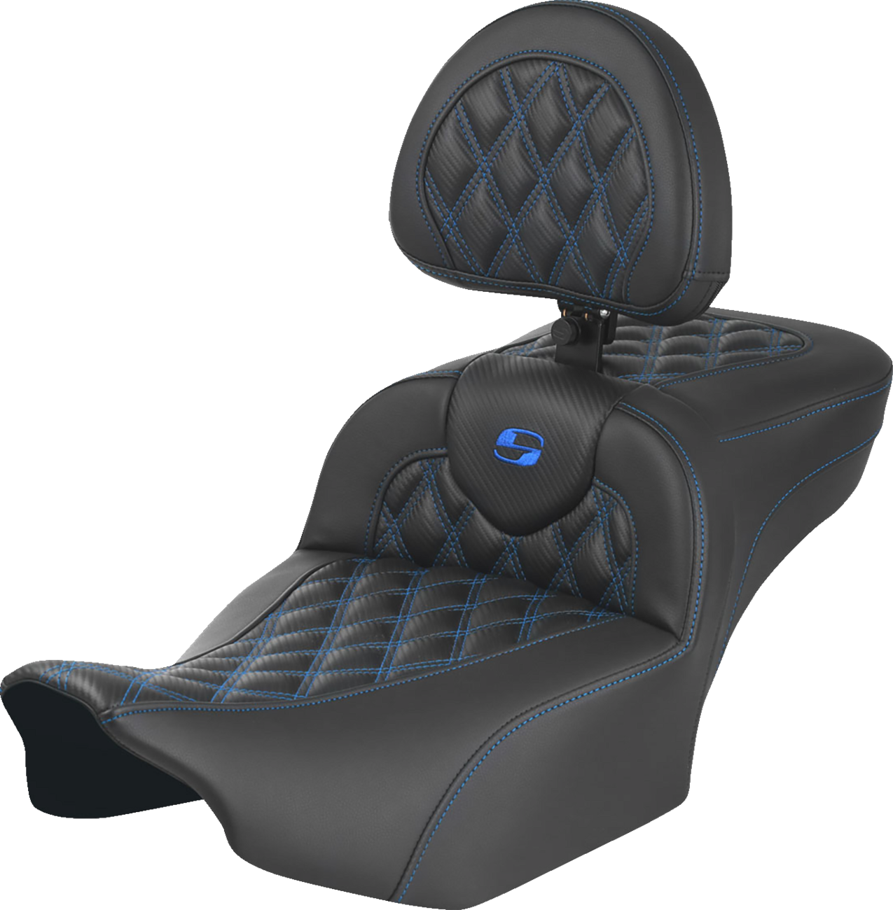 Roadsofa™ Extended Reach Seat - With Backrest - Lattice Stitch - Blue Stitch - FLTR/FLHX '23-'24