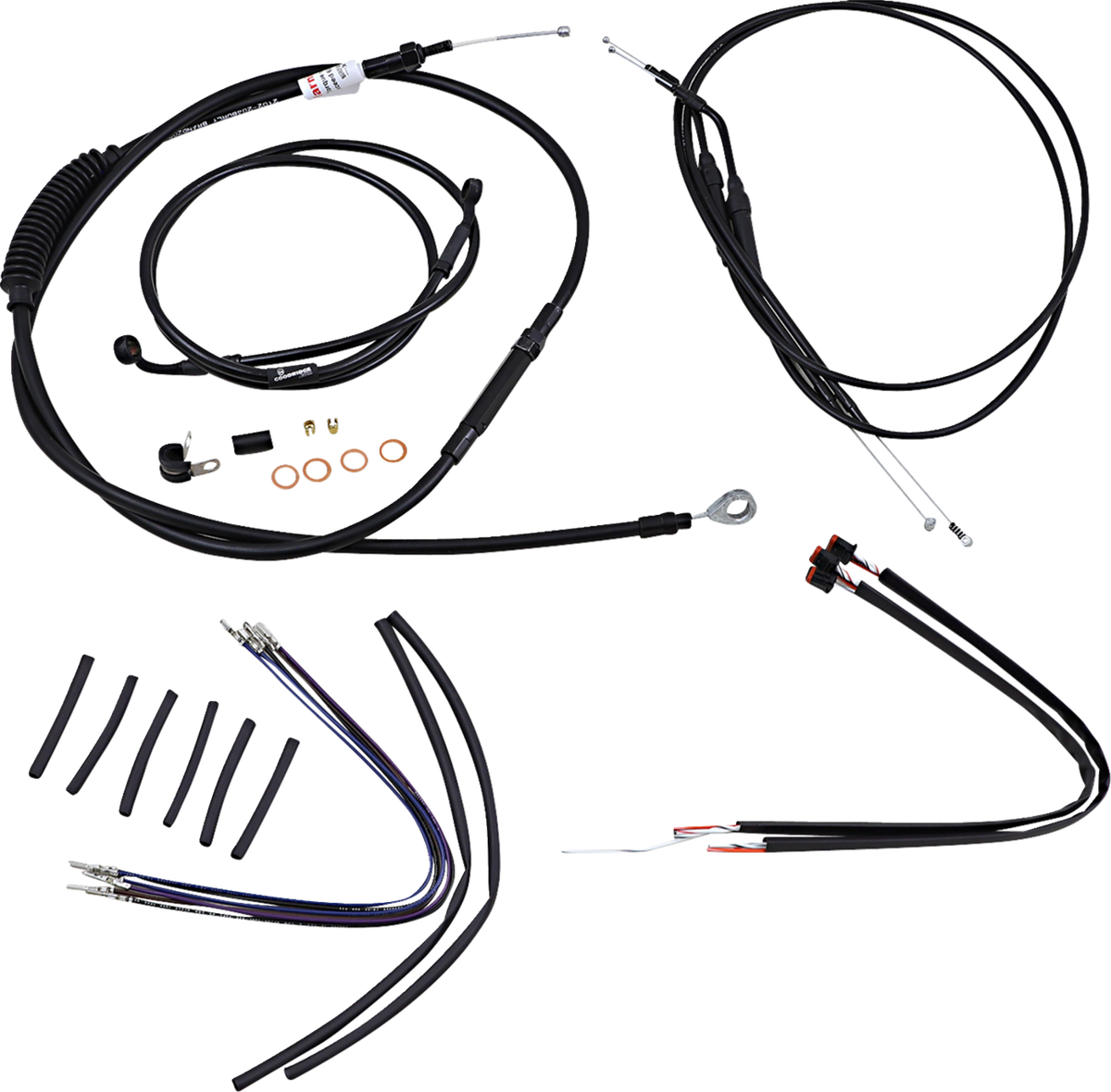 Complete Black Vinyl Handlebar Cable/Line Kit For Ape Hangers - 14" - '14-'22 Sportster