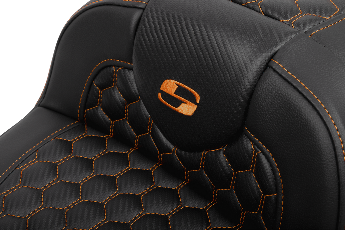 Roadsofa™ Extended Reach Seat - With Backrest - Honeycomb - Orange Stitch - FLTR/FLHX '23-'24