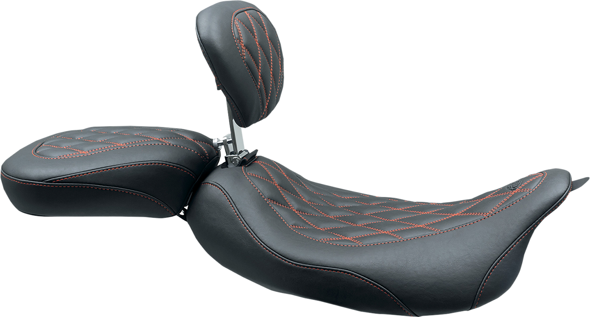 Wide Tripper™ Solo Seat - W/ Drivers Backrest - Black W/ American Beauty Red Stitching - FL '08-'25