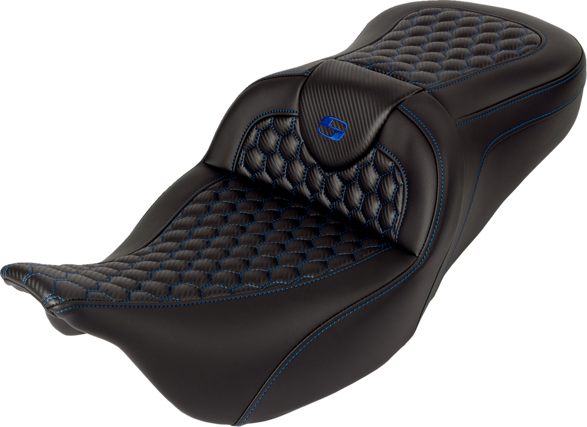 RoadSofa™ Seat - Honeycomb - Blue Stitch - With Backrest - FLH/FLT '08-'23