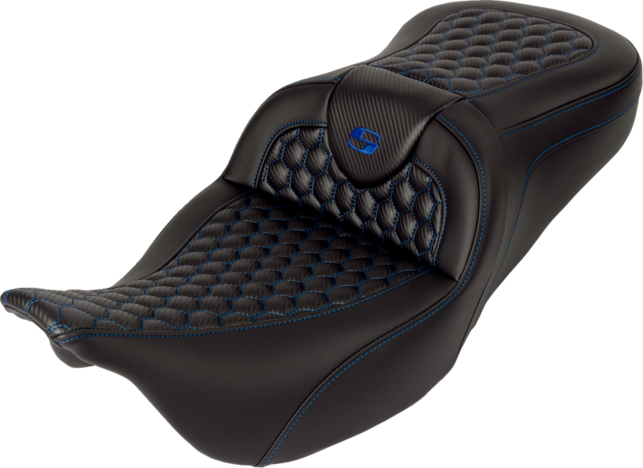 RoadSofa™ Seat - Honeycomb - Blue Stitch - With Backrest - FLH/FLT '08-'23