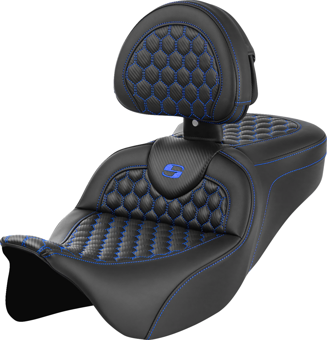 RoadSofa™ Seat - Honeycomb - Blue Stitch - With Backrest - FLH/FLT '08-'23