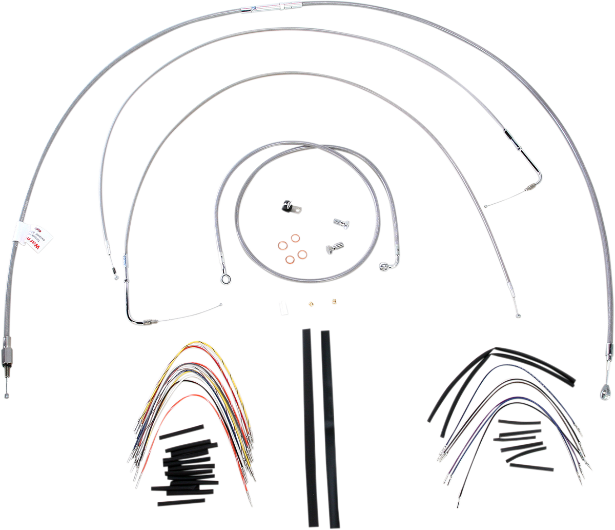 Complete Stainless Braided Handlebar Cable/Brake Line Kit - 18" Ape Hangers - '00-'06 FLST