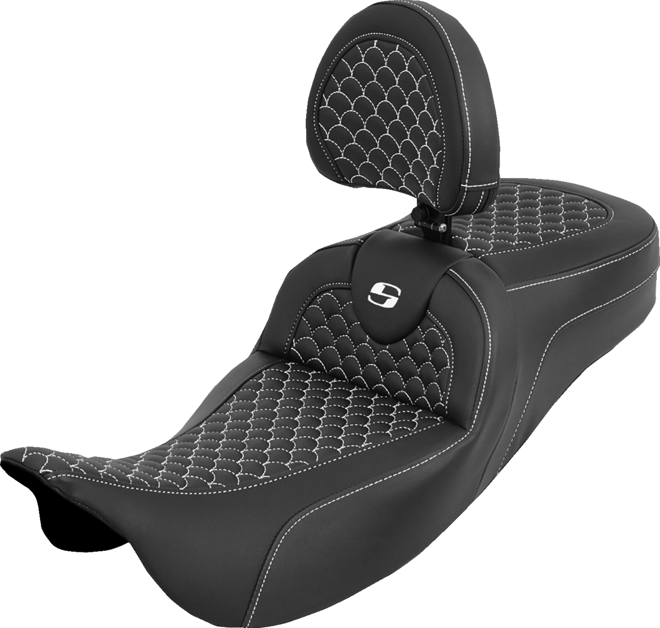 Extended Reach Roadsofa™ Seat - Dragon Scale - White Stitch - With Backrest - Touring '08-'25