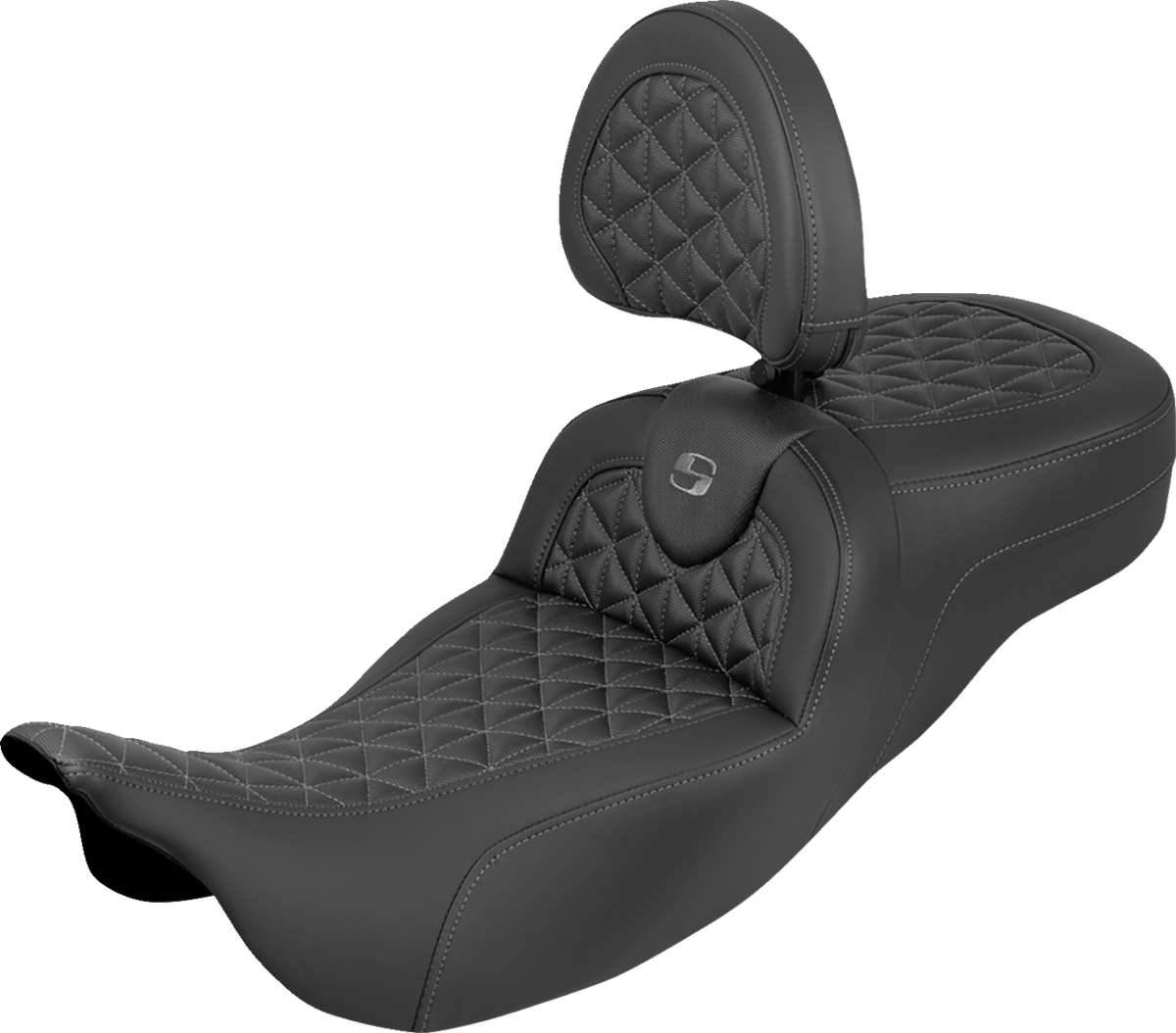 RoadSofa™ Tri Gripper Seat - Extended Reach - Gray Stitch - W/ Backrest - FLH/FLT '08-'25