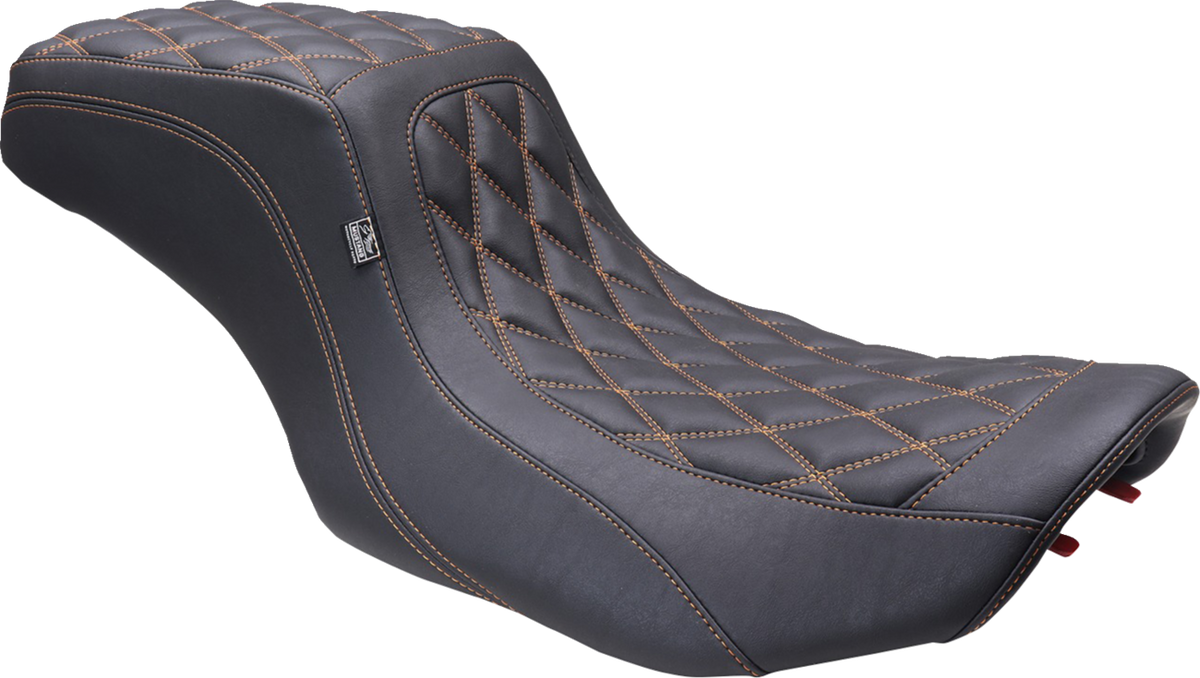 One Piece 2-Up Squareback Seat - Double Diamond - Orange Stitch - FLH/FLT '23-'25