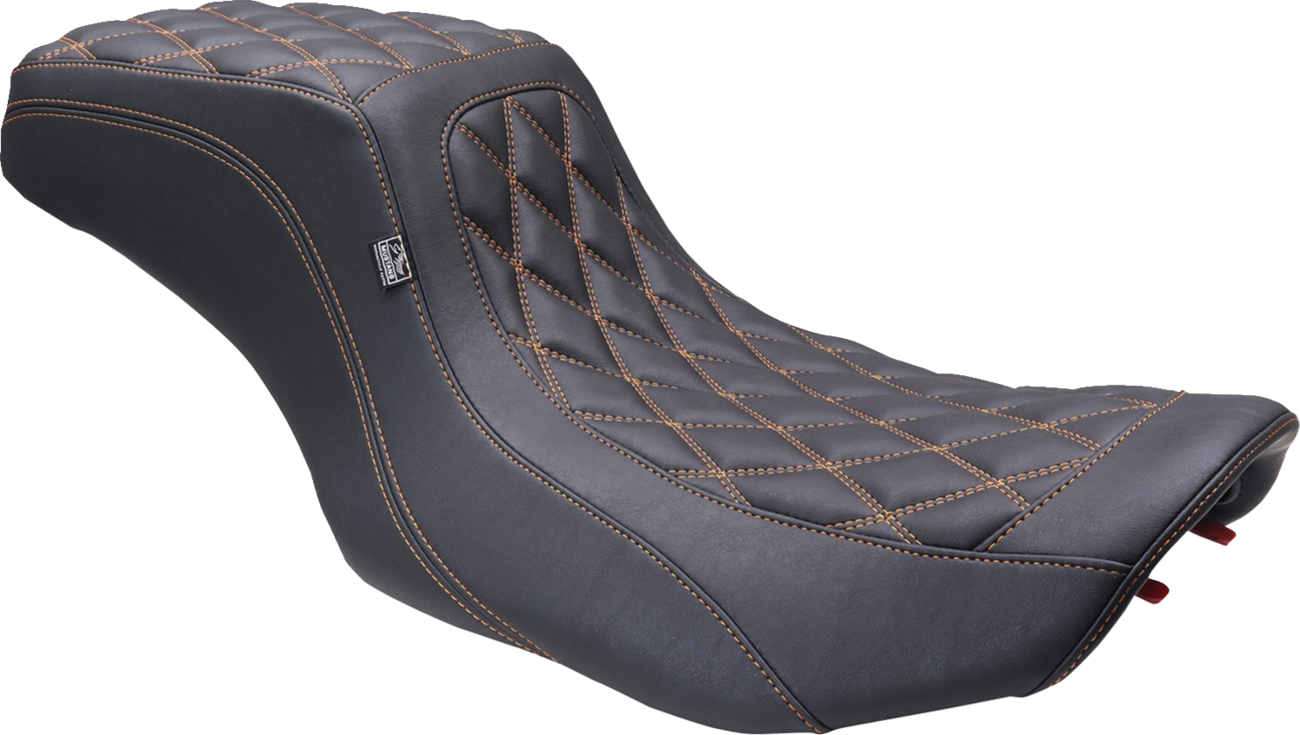 One Piece 2-Up Squareback Seat - Double Diamond - Orange Stitch - FLH/FLT '23-'25