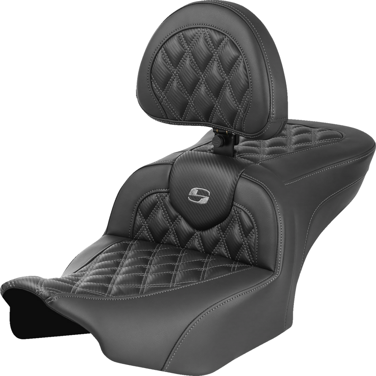 RoadSofa™ Seat - With Backrest - Carbon Fiber - Lattice Stitch - Gray Stitch - FLTR/FLHX '23-'24