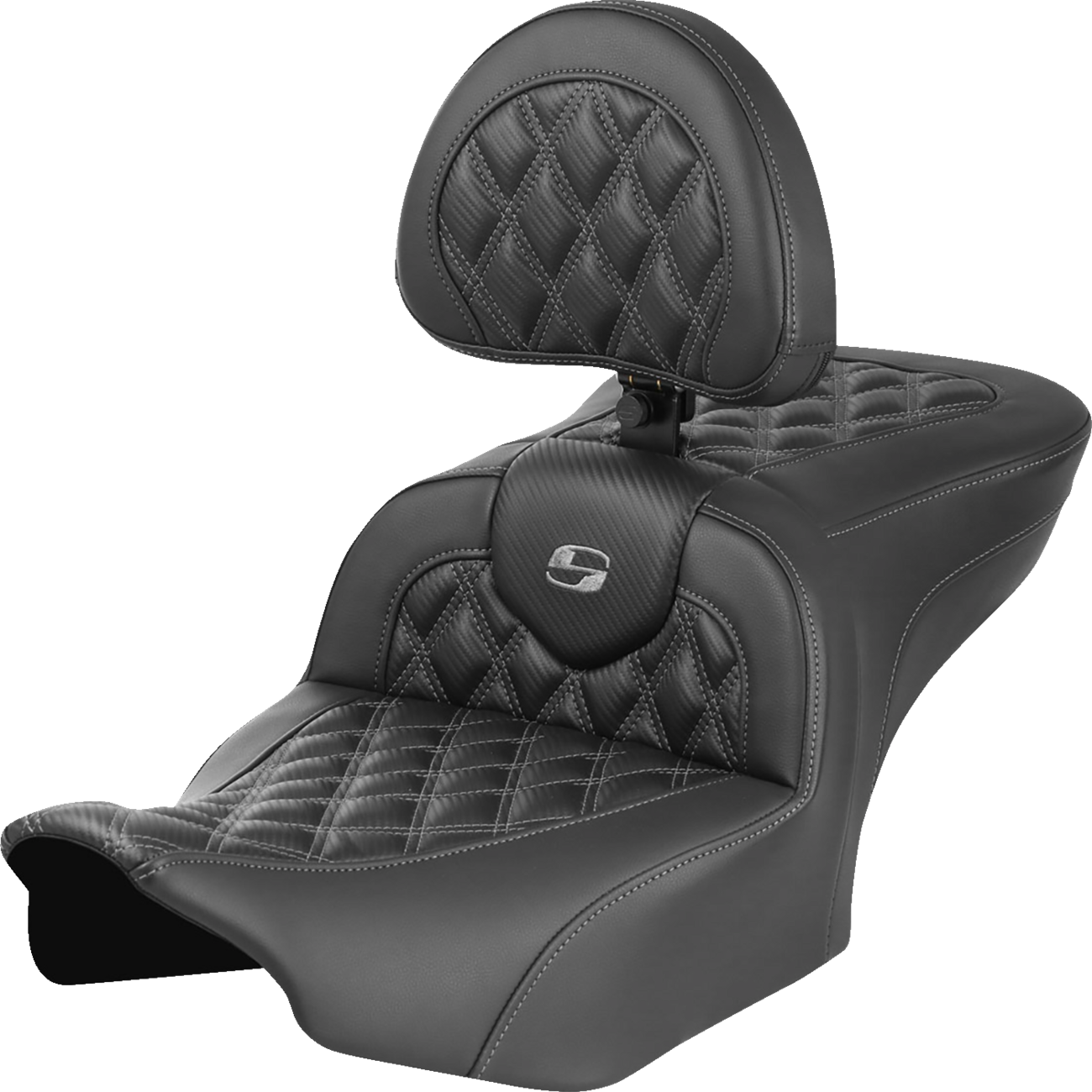 RoadSofa™ Seat - With Backrest - Carbon Fiber - Lattice Stitch - Gray Stitch - FLTR/FLHX '23-'24