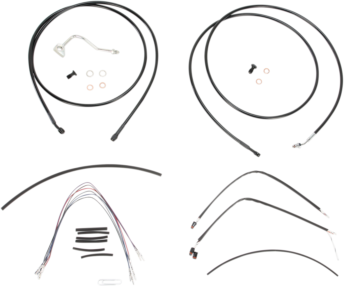 Complete Black Vinyl Handlebar Cable/Line Kit For Ape Hangers - 15" - ABS - '14-'16 FLH