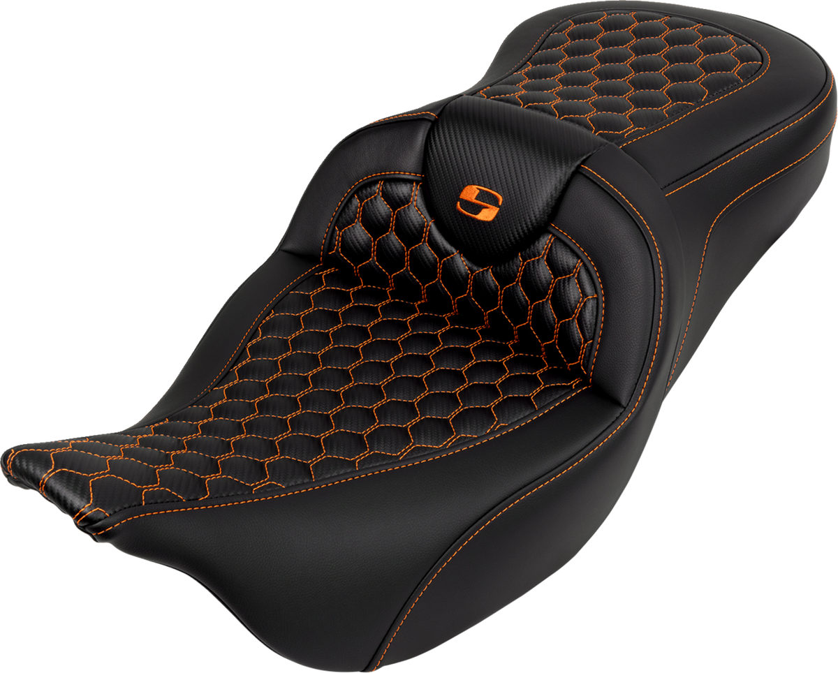 RoadSofa™ Seat - Honeycomb - Orange Stitch - Without Backrest - FLH/FLT '08-'23