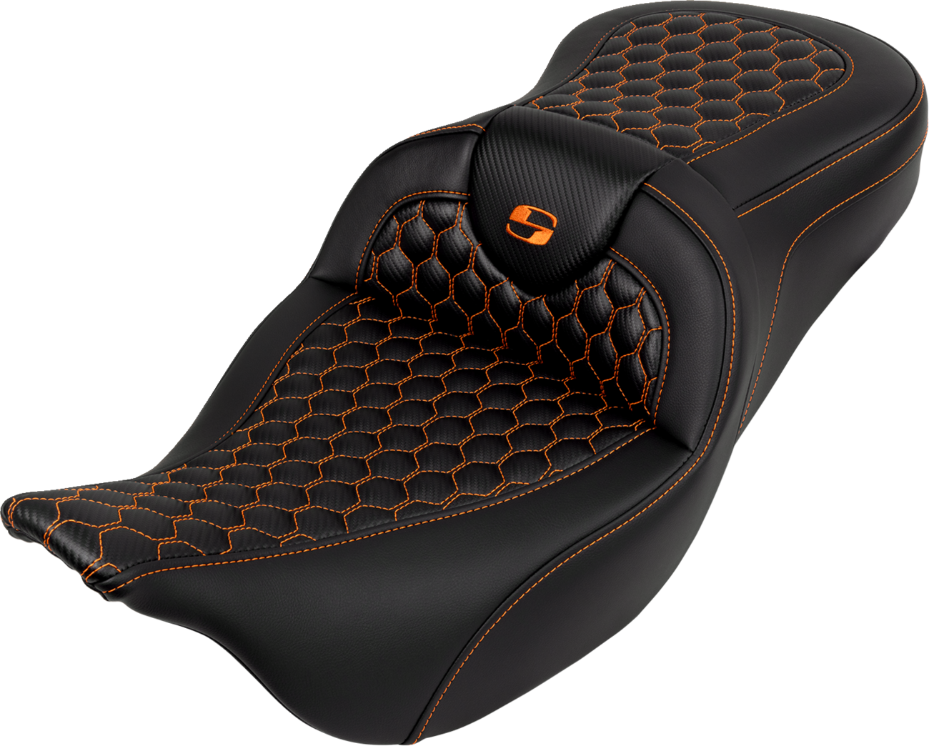 RoadSofa™ Seat - Honeycomb - Orange Stitch - Without Backrest - FLH/FLT '08-'23