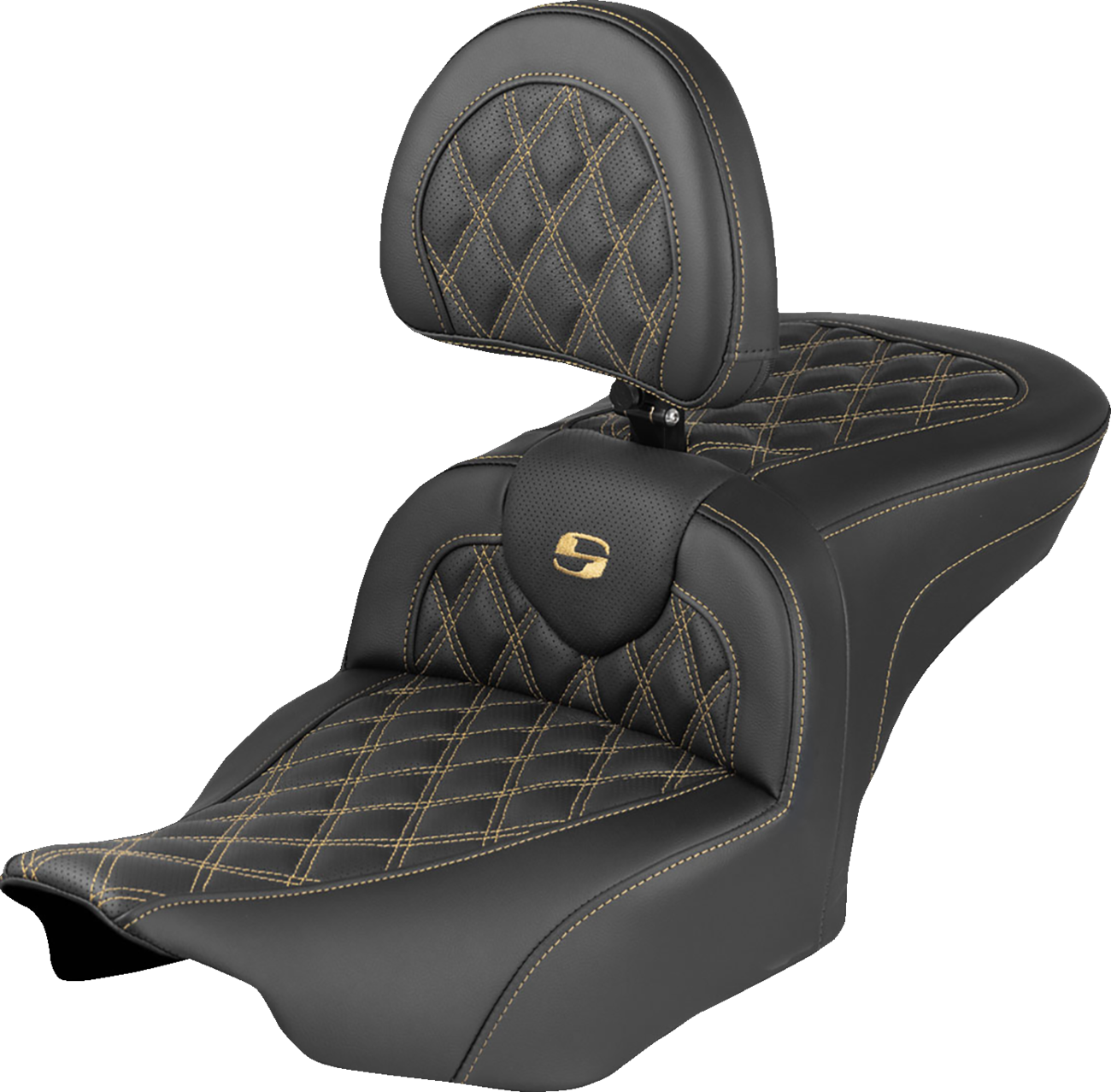 RoadSofa™ Seat - With Backrest - Lattice Stitch - Gold Stitch - FLH/FLT '23-'26