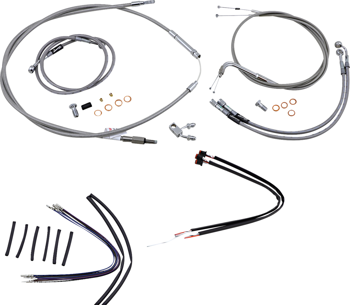 Complete Stainless Braided Handlebar Cable/Brake Line Kit - 14" Ape Hangers - '11-'15 Softail