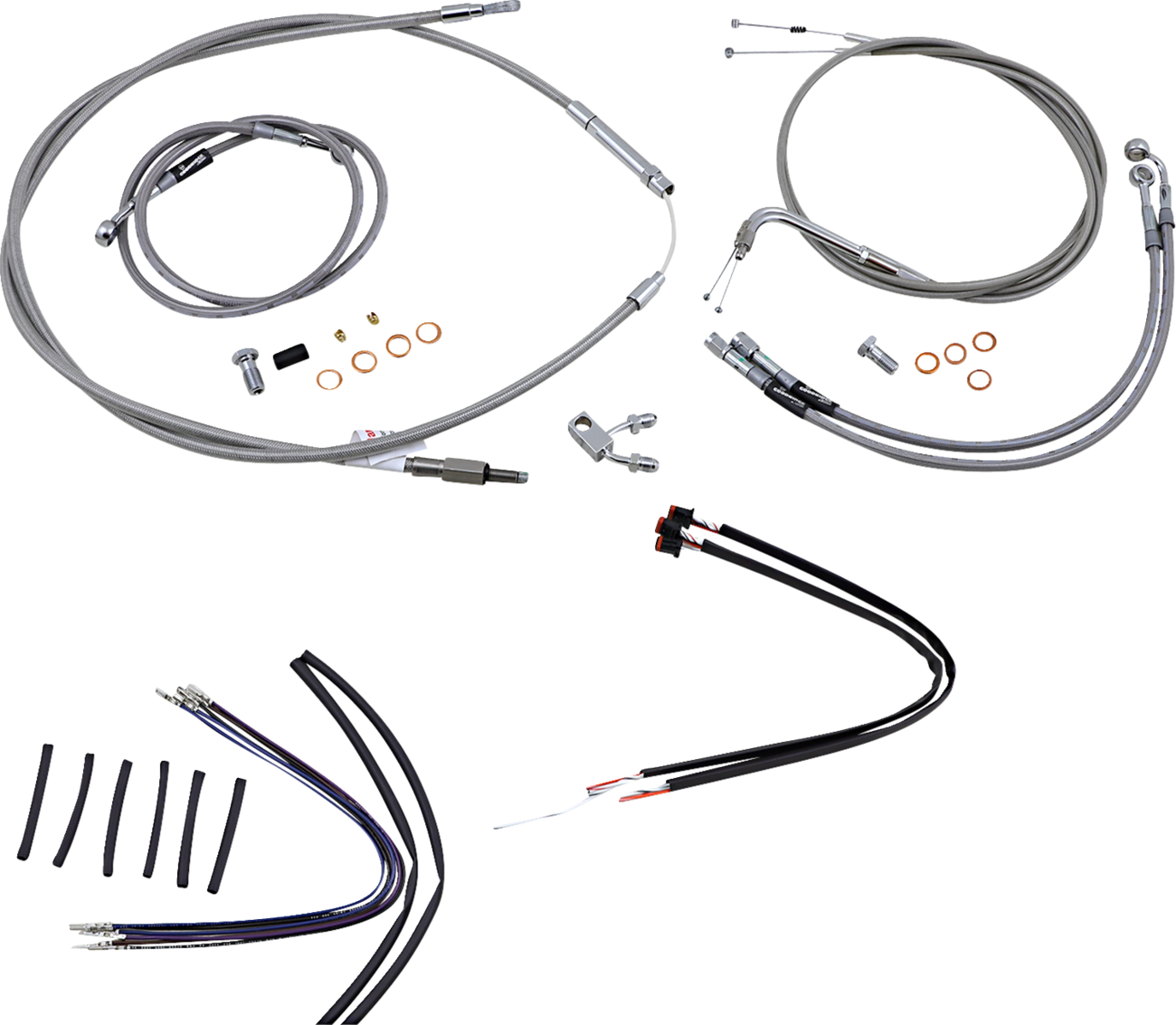 Complete Stainless Braided Handlebar Cable/Brake Line Kit - 14" Ape Hangers - '11-'15 Softail