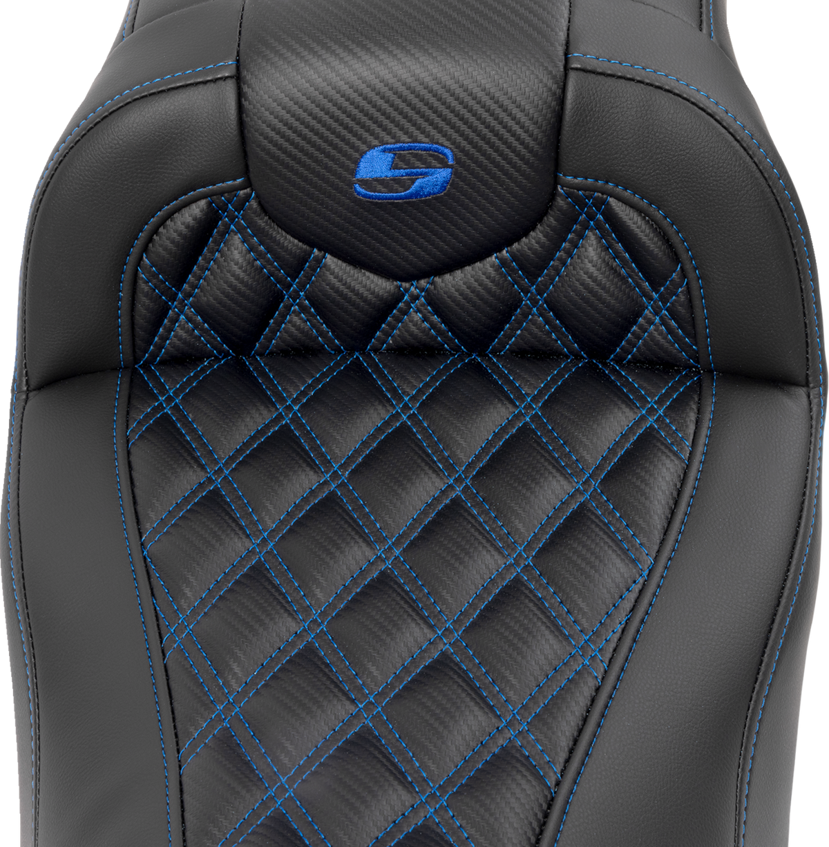 RoadSofa™ Seat - Without Backrest - Carbon Fiber - Lattice Stitch - Blue Stitch - FLTR/FLHX '23-'24