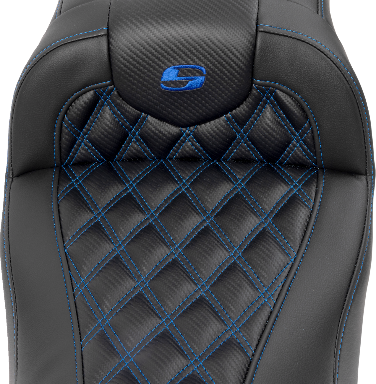 RoadSofa™ Seat - Without Backrest - Carbon Fiber - Lattice Stitch - Blue Stitch - FLTR/FLHX '23-'24